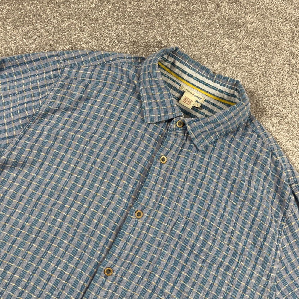 Carbon 2 Cobalt Button‎ Up Shirt Mens Large Textured Weave Dobby Grid Cotton
